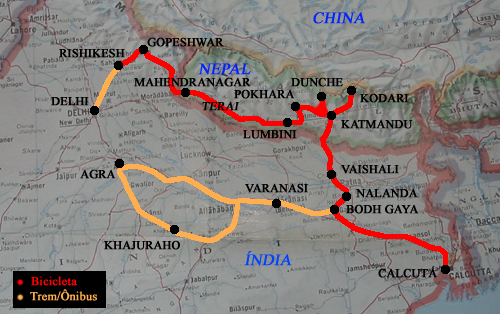 Mapa da Rota Índia-Nepal
